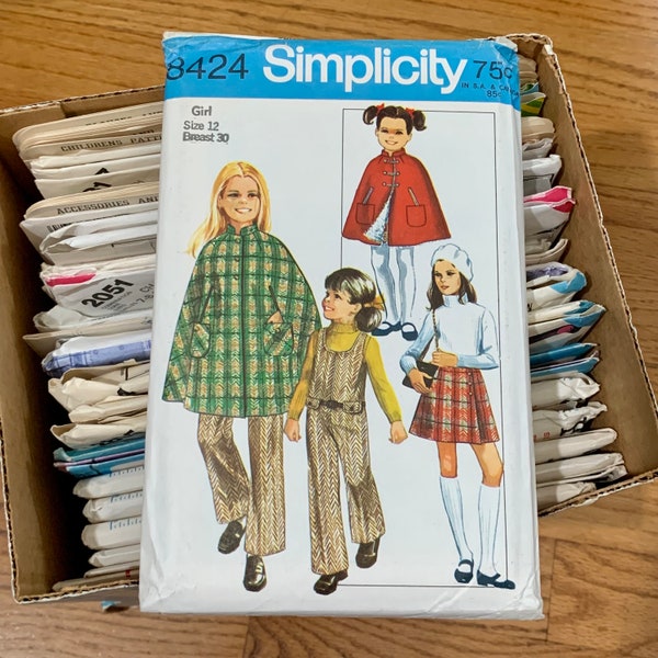 Size 12 Girls Sleeveless Jumpsuit Cape and Wrap Skirt Simplicity 8424 UNCUT, Vintage 1960s Sewing Pattern