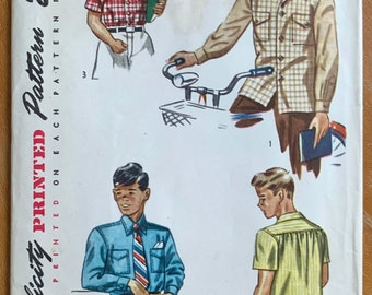 Vintage 1940s Sewing Pattern, Size 10 Boys Button Front Shirt, Casual Shirt or Dress Shirt, Simplicity 2049