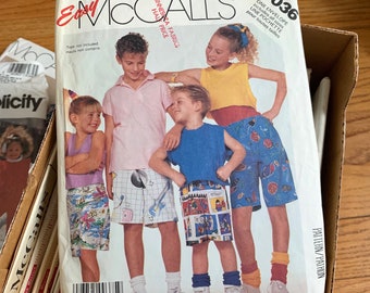 Size 3-14 Unisex Kids Loose Fitting Shorts McCalls 3036, Vintage 1980s Sewing Pattern