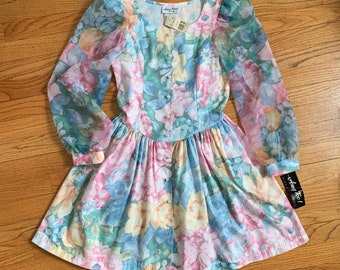 Vintage 1980s Girls Dress Size 12, Amy Too! Floral Print Occasion Dress NWT