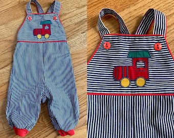 Kids 9-12M Vintage 1980s Health Tex Train Overalls EXC