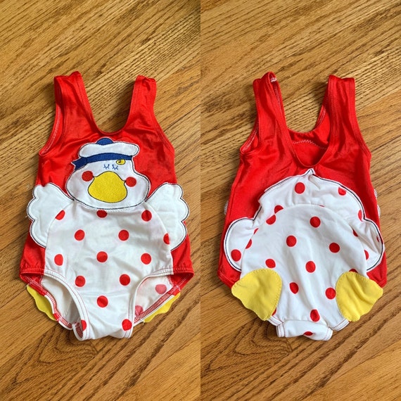 9 12M Vintage 1980s Girls Swimsuit Carters One Piece Swimsuit NWOT Front Back Duck Applique Etsy