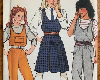 Vintage 1980s Sewing Pattern, Size 7-8-10 Girls Jumper and Overalls, Butterick 6800 FF