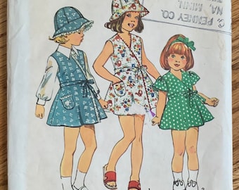 Size 6 Girls Wrap Dress or Jumper and Hat Simplicity 6300 FF, Vintage 1970s Sewing Pattern