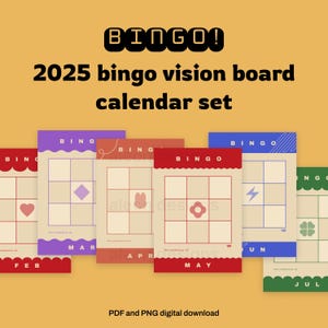 2025 Bingo Vision Board Calendar Set, Manifestation, Monthly bucket list, Bingo Card, New Year’s Resolution, New Year's Goals, Goal setting