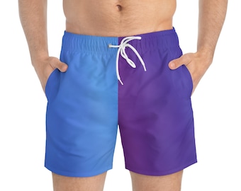 Half Blue Half Purple Gradient Swim Trunks | Ombre AOP Beach Shorts