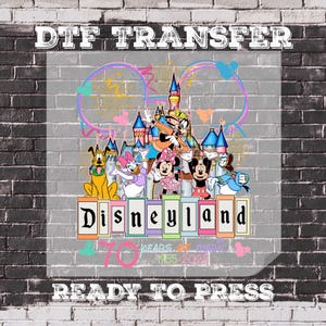 Disney 70th Jubiläum DTF Transfer, Magic Kingdom Dtf, Disneyland bereit zum Pressen, Disney Familienurlaub Dtf, benutzerdefinierte Disney Dtf Print