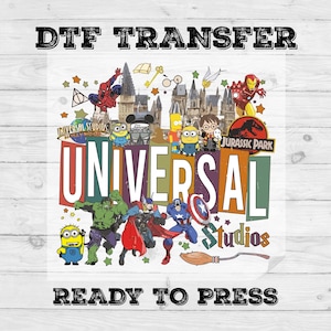 ユニバーサルファミリーバケーションDTFトランスファー、プレス準備完了