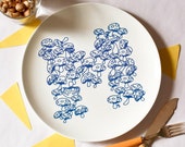 M for Mushroom - Alphabet Ceramic Plate (Blue)