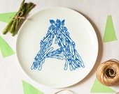 A for Asparagus  - Alphabet Ceramic Plate (Blue)