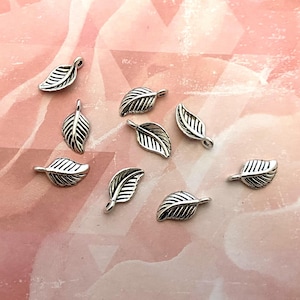 15 Antique Silver Leaf Charm Small Leaf Charms, 15mm x 8mm