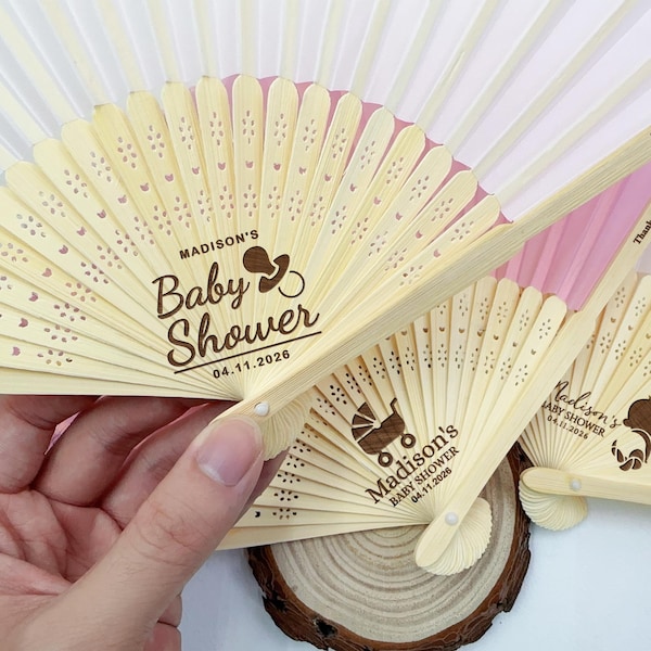 Bulk Baby Shower Favors for Guests/Personalized Fabric Cloth Fan & Bag/Baby Shower Hand Fans/Custom Party Thank You Favors/Folding Hand Fans