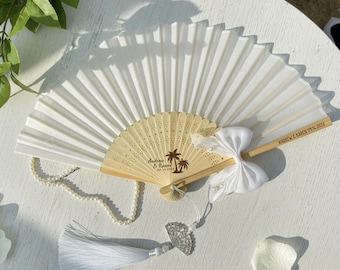 Bulk Engraved Hand Fans with Bows & Tassels, Wedding Favor Fans, Rustic Wedding Bridesmaids Gifts, Bridesmaid Hand Fan,  Bridal Party Favors