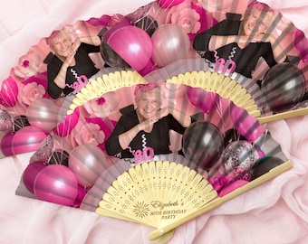 Custom Birthday Party Favors – Personalized Photo Paper Hand Fans, Birthday Fan Gift & Party Guest Gifts for 50th 60th 70th 80th Party Decor