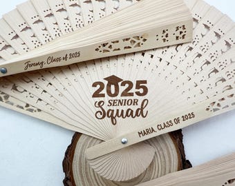 Personalized Graduation fans, 2025 Grad Fans, Custom Hand Fans with Free Bags, Wood Handheld Fan, Custom Convocation Gift Fans Class of 2025