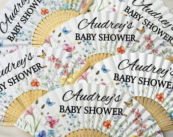 Personalisierter Babyparty-Handfächer, Massengeschlecht enthüllen Mitbringsel, Wildblumen-Baby-in-Bloom-Papierfaltfächer, Geburtstagsgeschenkideen