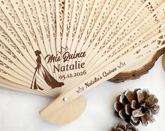 Personalized Hand Fans for Quinceañera Mis Quince Wooden Fan & Bag Set Quinceanera Gifts Birthday Wedding Fans Sweet 16 Party Favors in Bulk
