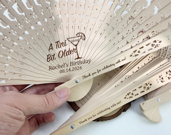 Custom Birthday Handheld Fans, Bulk Birthday Hand Fan Favors, Personalized Engraved Wooden Fan, Folding Fans For Guests, Summer Party Favors
