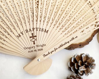 Bulk Personalized Fan Favors for Baptism Engraved Sandalwood Fans for Christening Favors For Guests Custom Communion Gifts Mi Bautizo Favors