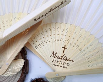 Personalized Baptism Fabric Fans & Bag Sets Christening Folding Fan Ceremony Favors For Guests Dedication Gift Fans Bulk Custom Party Favors