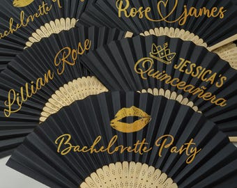 Custom Text Hand Fan – Personalized Bachelorette Party Folding Paper Fans, Wedding Fan, Bridesmaid Gift, Christmas Gift, Bridal Shower Favor