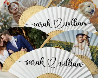 Personalized Photo Wedding Fans – Bulk Folding Paper Hand Fans for Guests, Custom Anniversary, Engagement Gift, Pet Picture Fan, Party Favor