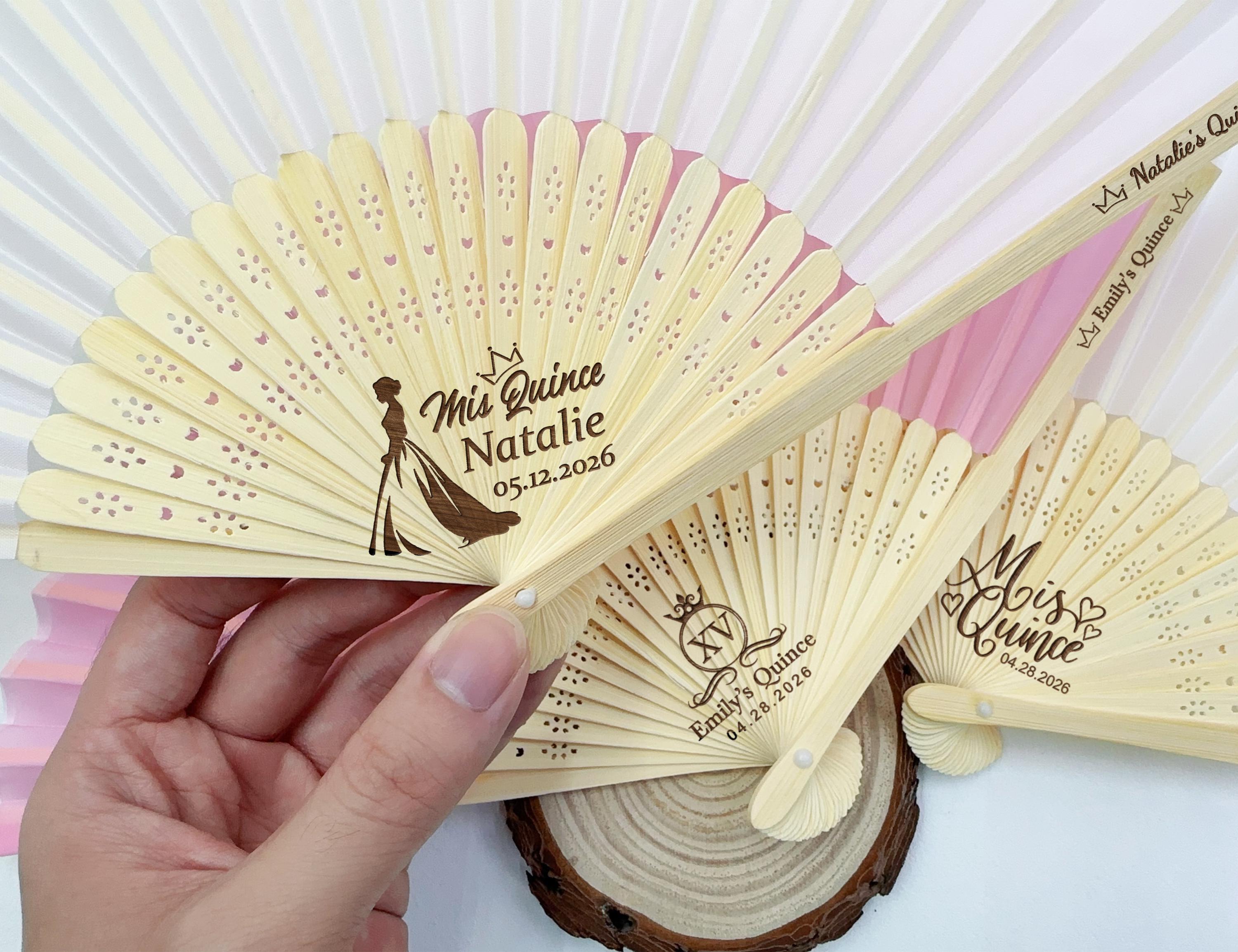 Mis Quince Años Cloth Fan & Bag Set Custom Birthday Favor Quinceañera Party Fans Sweet 16 Sweet 15 Gift Personalized Wedding Bridesmaid Gift