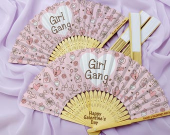 Galentines Day Hand Fans, Custom Printed Folding Fans, Girl Gang Party Decor, Valentine's Day Party Favors, Galentine's Day Best Friend Gift
