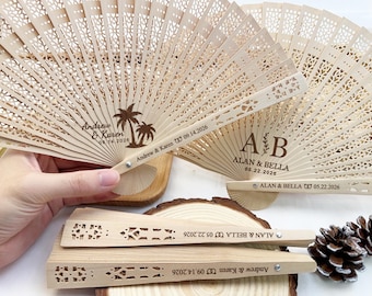 Personalized Fans Wedding Guest Favor/Wedding Gift Wooden Fans/Rustic Wedding Ceremony Fans/Sandalwood Hand Fan/Bridesmaid Gifts Fan in Bulk