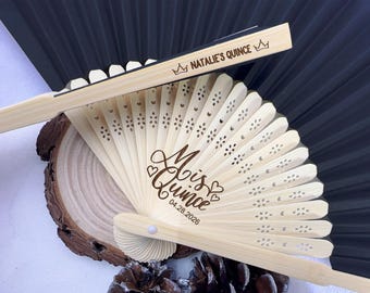 Abanicos de papel personalizados para cumpleaños, regalos de bautizo personalizados, abanicos de sándalo para fiestas, dulces 16, dulces 15, regalo de quince años, abanico de mano