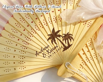 Custom Hand Fan with Bow Wedding Favors For Guests Rustic Wedding Fan Favors Bulk Engraved Hand Fan Bridal Shower Favors Unique Wedding Gift