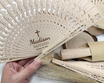 Custom Baptism Wooden Hand Fans/Holy Communion Fan Favors/Bulk Christening Favors/Personalized Fan Favors for Church Events/Baby Shower Fans