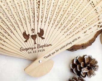 Baptism Wood Hand Fan Favors BULK Christening Favors for Guests Custom Handheld Fans For Baby Baptism Gift Sandalwood Fans Mi Bautizo Favors
