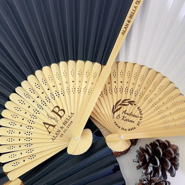 Custom Engraved Sandalwood Fans In Bulk, Personalized Wedding Hand Fans, Wedding Favor Fans for Guests, Bridesmaid Gift, Custom Party Favors