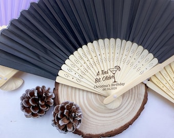 Personalized Birthday Hand Fan Favors/A Tini Bit Older/Custom Birthday Favors/Martini Birthday Party Fabric Fans/Rustic Wedding Folding Fans