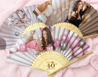 Personalized Birthday Fan – Custom Photo Folding Fan, 10th 20th 30th 40th 50th Birthday Party Favor Bulk, Mis Quinceañera Hand Fan, Keepsake