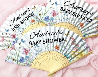 Benutzerdefinierte Baby in Blüte faltende Papierfächer / personalisierte Babypartybevorzugungen für Gast / Geschlecht offenbaren & Taufe Geschenk / erster Geburtstagsfeier Handfächer