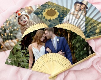 Abanicos de boda con foto personalizada, abanicos plegables de sándalo grabados, abanicos de boda al por mayor, regalos para novias, regalos para damas de honor, regalos de compromiso