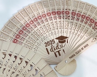 Bulk Custom Graduation Program Fans, Personalized Party Favor Fans for Graduation, Graduation Wood Fans, Class of 2025 Congratulations Gifts