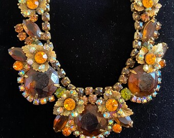 Vintage Filligree Style Gemstone and Rhinestone Choker