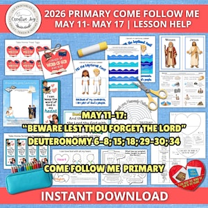 LDS Primär Kom och följ mig 2026 11–17 maj | Lektionshjälp om Femte Moseboken | Aktivitet om dopförbundet | Skriftställen i ditt hjärta | PDF-nedladdning