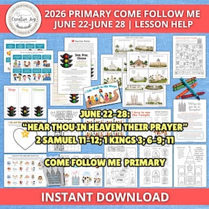 Puede incluir: Una colección de hojas de actividades educativas imprimibles para la lección de Primaria Come Follow Me 2026 del 22 al 28 de junio. El conjunto incluye páginas para colorear, tarjetas de emparejamiento, sopas de letras y guías ilustradas.