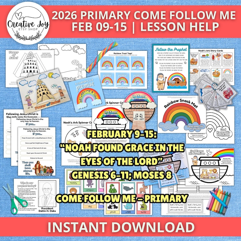 2026 Primary Come Follow Me Lesson Help Feb 9–15 | Tower of Babel & Noah’s Ark Activities | LDS Primary Printable | Old Testament Crafts image 1
