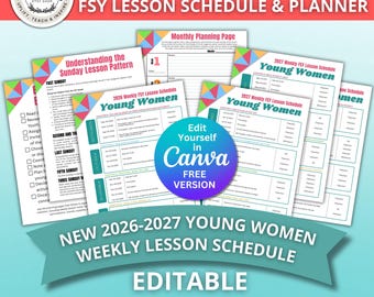 Programma settimanale delle lezioni per le giovani donne del programma FSY (Forza dei Giovani) 2026-2027 / Modificabile con Canva YW LDS (Programma Giovanile per la Forza dei Giovani)