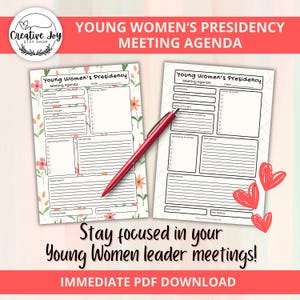Young Women&#39;s Leader Meeting Agenda | LDS Young Women’s Presidency Meeting Template | Printable PDF