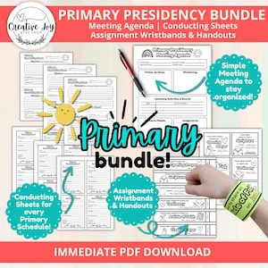 LDS Primary Presidency Bundle | Primary Conducting Sheets | Primary Meeting Agenda | Assignment Wristbands Handouts | Primary Sharing Time