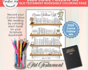 2026 Come Follow Me Old Testament Bookshelf Coloring Page | Scripture Reading Tracker | LDS Printable | Old Testament Reading Log Tracker