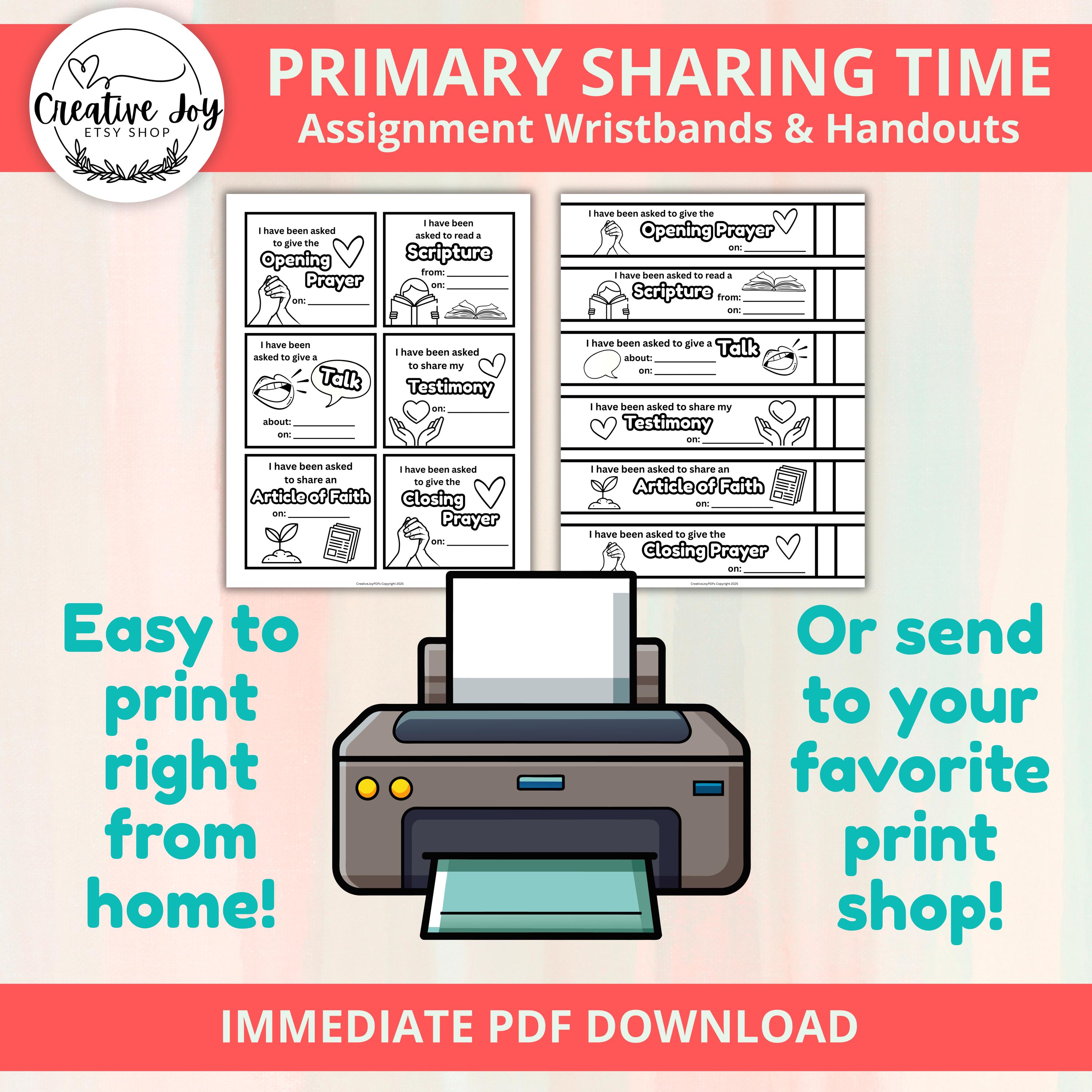 LDS Primary Sharing Time Assignment Tags and Wristbands | Primary ...