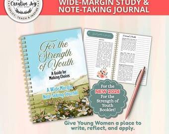 Voor de kracht van de jeugd Notitieboek met brede marge | Afdrukbare jonge vrouwen LDS | FSY-curriculum voor jongeren 2026 | YW-opmerkingen | Afdrukbaar