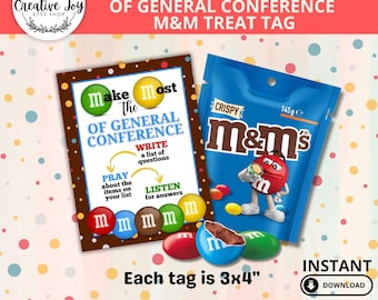 Make the Most of General Conference M&M Treat Tag LDS Printable | YW | YM | Primary | Ministering | General Conference Reminder